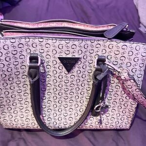 Guess Black and Cream Monogram Tote